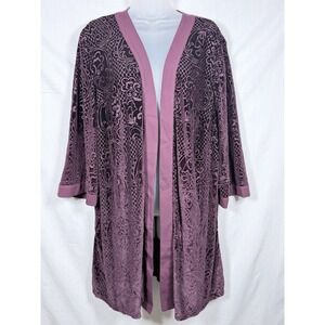 Catherines NWT Velvet Burnout Cardigan Womens 2X Purple Kimono Metallic Whimsy